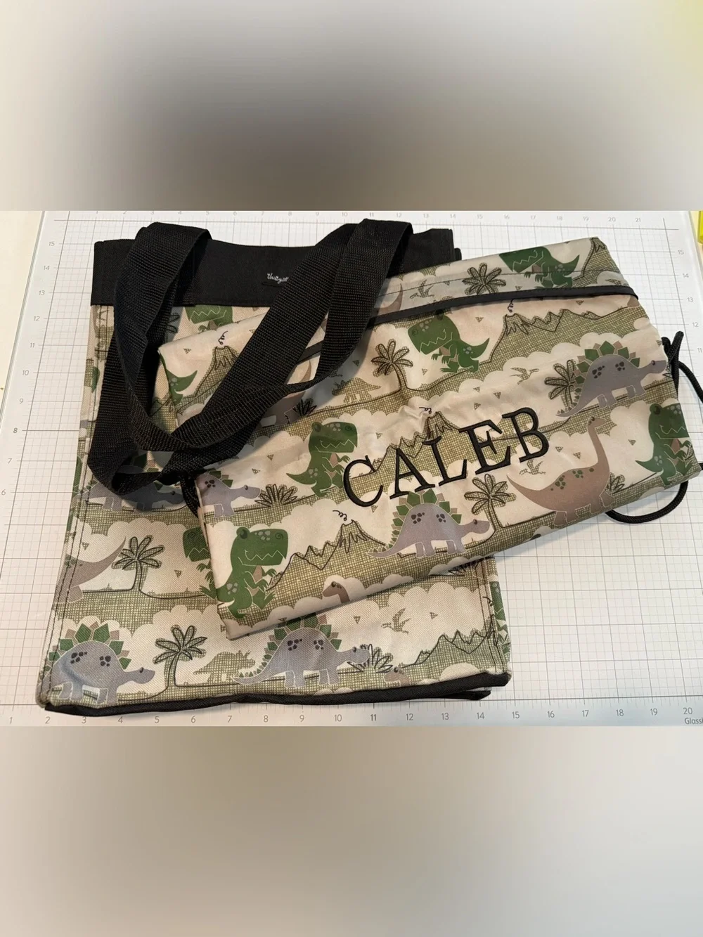 thirty-one Dino Print Tote and Drawstring Backpak Tote NOT Personalized